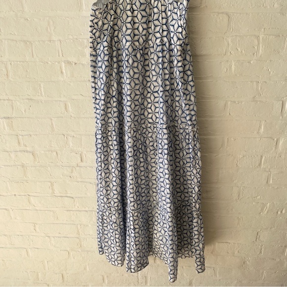 Madison Mathews || Lia Cotton Block Printed Maxi Dress Blue White Large NWT - Picture 5 of 10